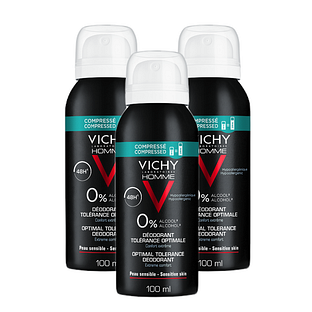 Vichy Homme Deodorant Spray 48u Compressed voor mannen Voordeelverpakking 3x100ML