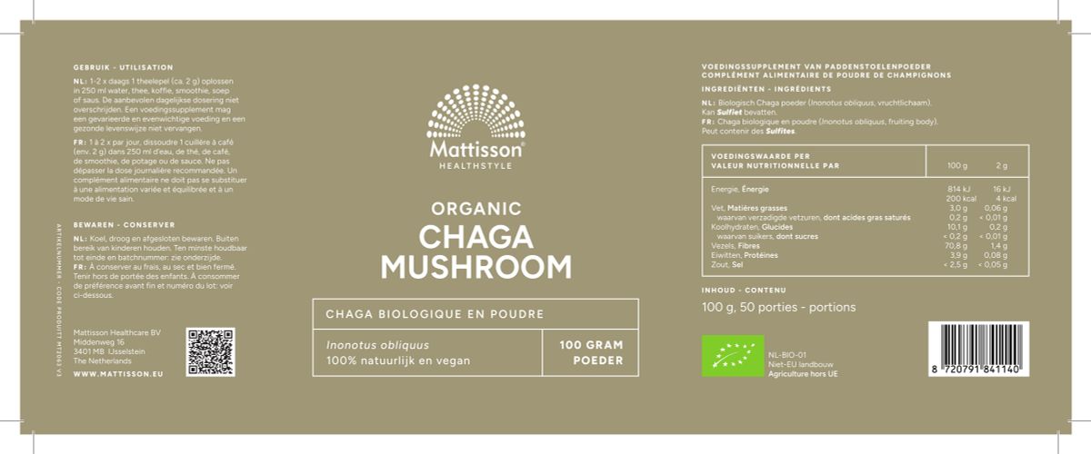 Mattisson Biologisch Chaga Mushroom Poeder afbeelding van document #1, label