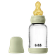 BIBS Glas Latex Slow Flow Babyfles 0+ Maanden Sage 1ST Babyfles met dop ernaast BIBS Glas Latex Slow Flow Babyfles 0+ Maanden Sage 1ST Babyfles met dop ernaast
