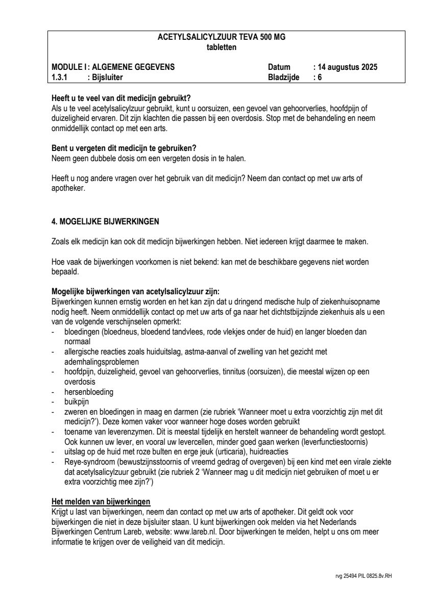 Acetylsalicylzuur 500mg Tabletten afbeelding van document #6, leaflet