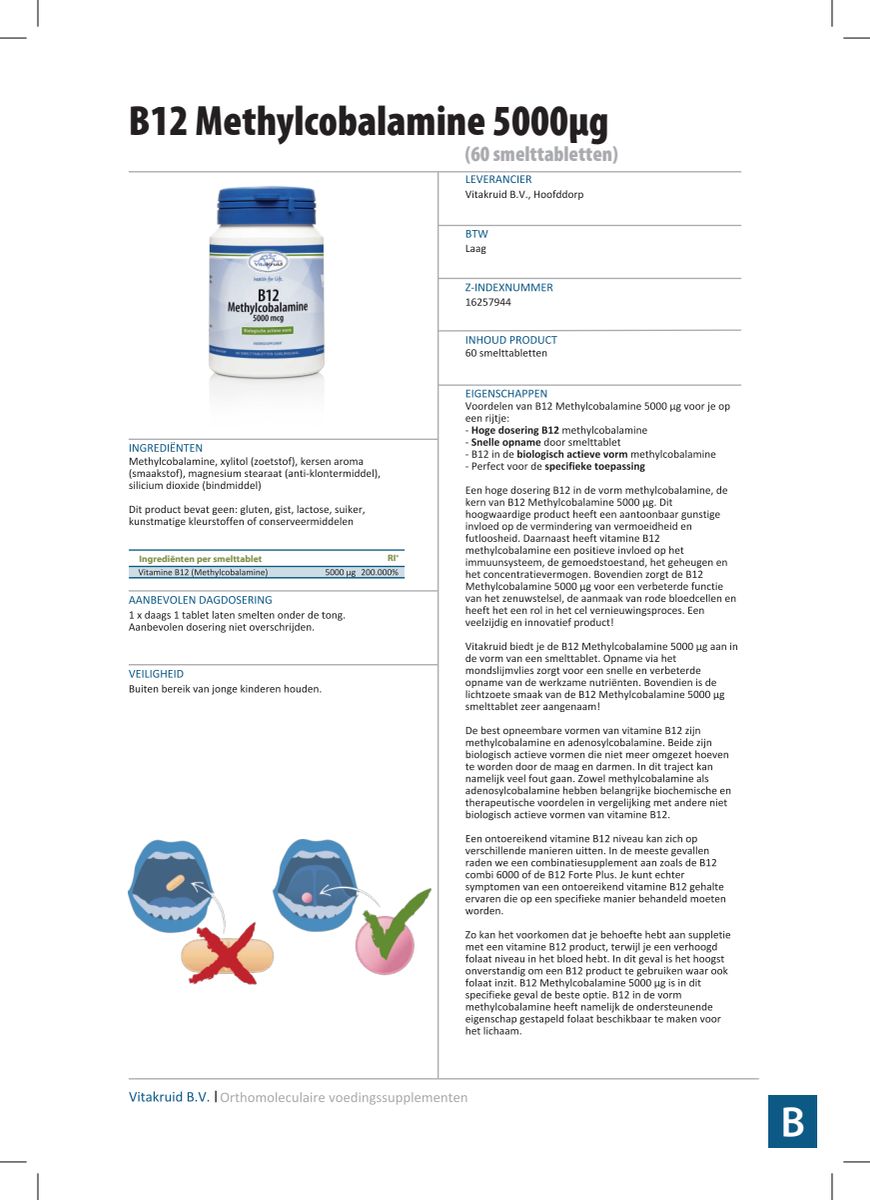 B12 5000 mcg Actief Methylcobalamine Vitamine afbeelding van document #1, info_folder