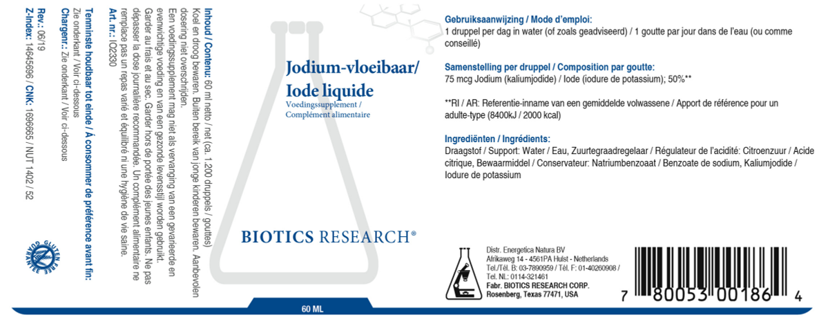 Jodium-vloeibaar Druppels afbeelding van document #1, label