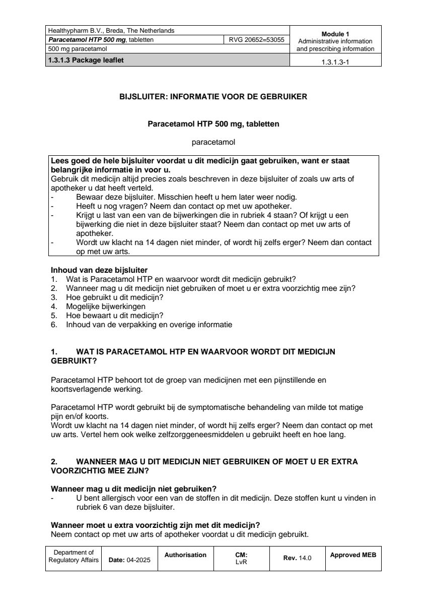 Paracetamol 500mg Tabletten afbeelding van document #1, leaflet
