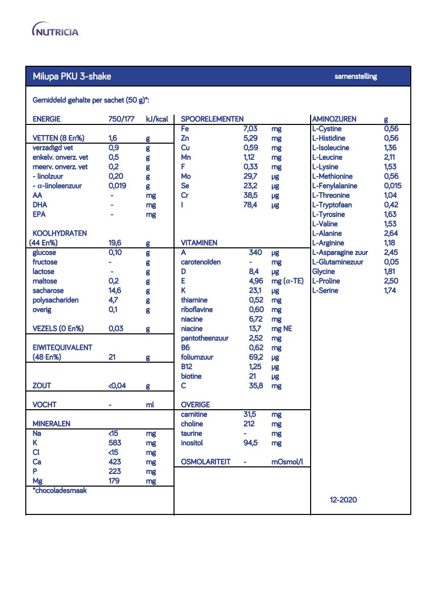 Milupa PKU-3 Shake Chocolade afbeelding van document #1, info_folder