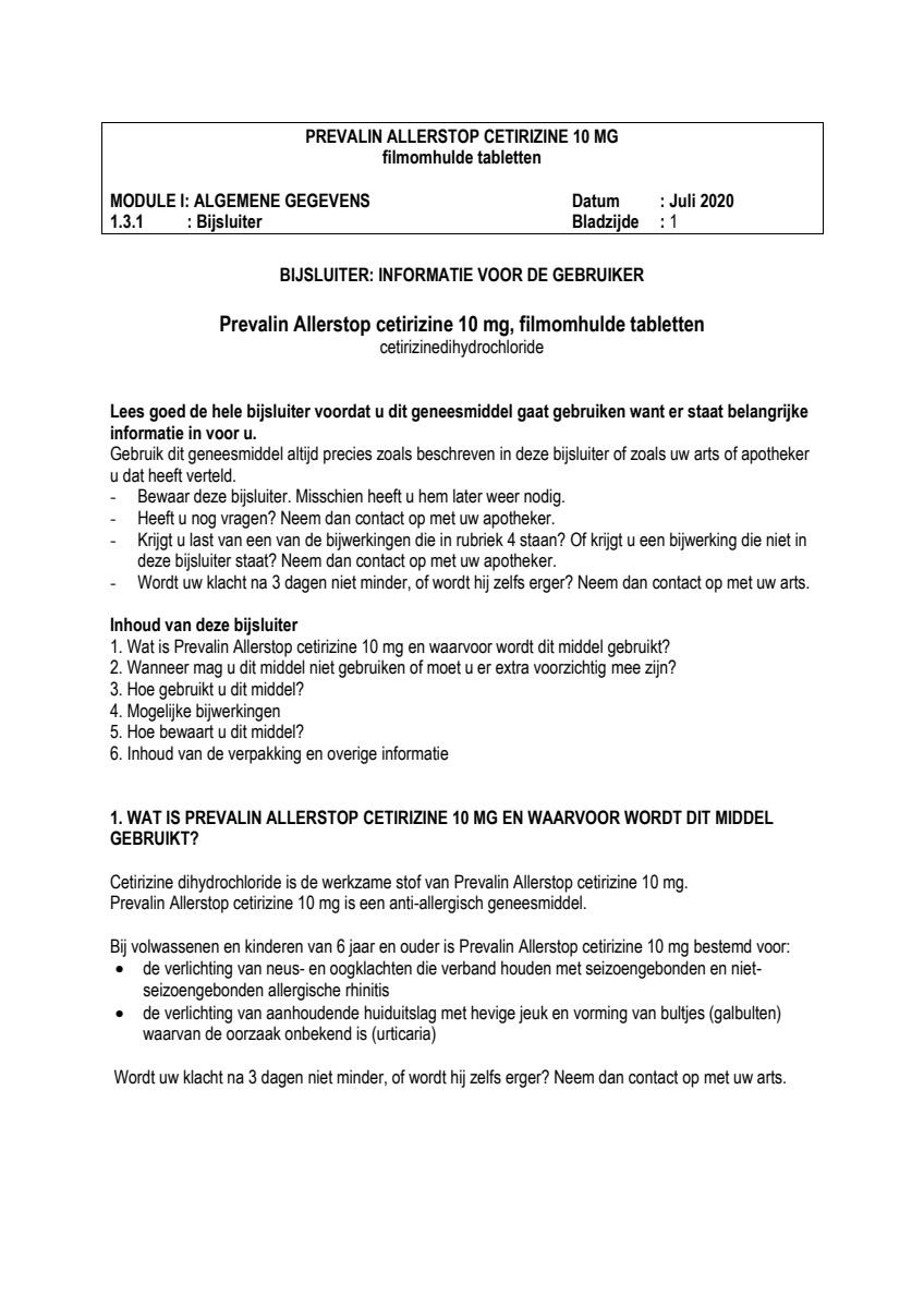 Allerstop Cetirzine 10mg Hooikoorts Tabletten afbeelding van document #1, leaflet