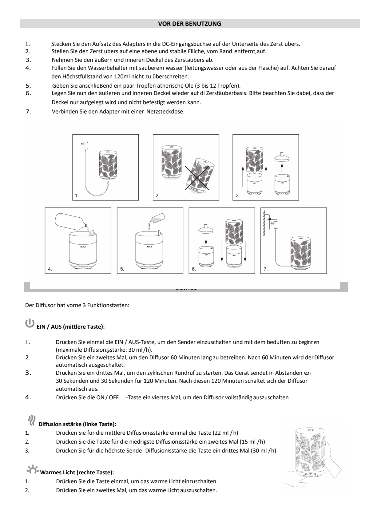 Leaves Aroma Diffuser afbeelding van document #12, instructions