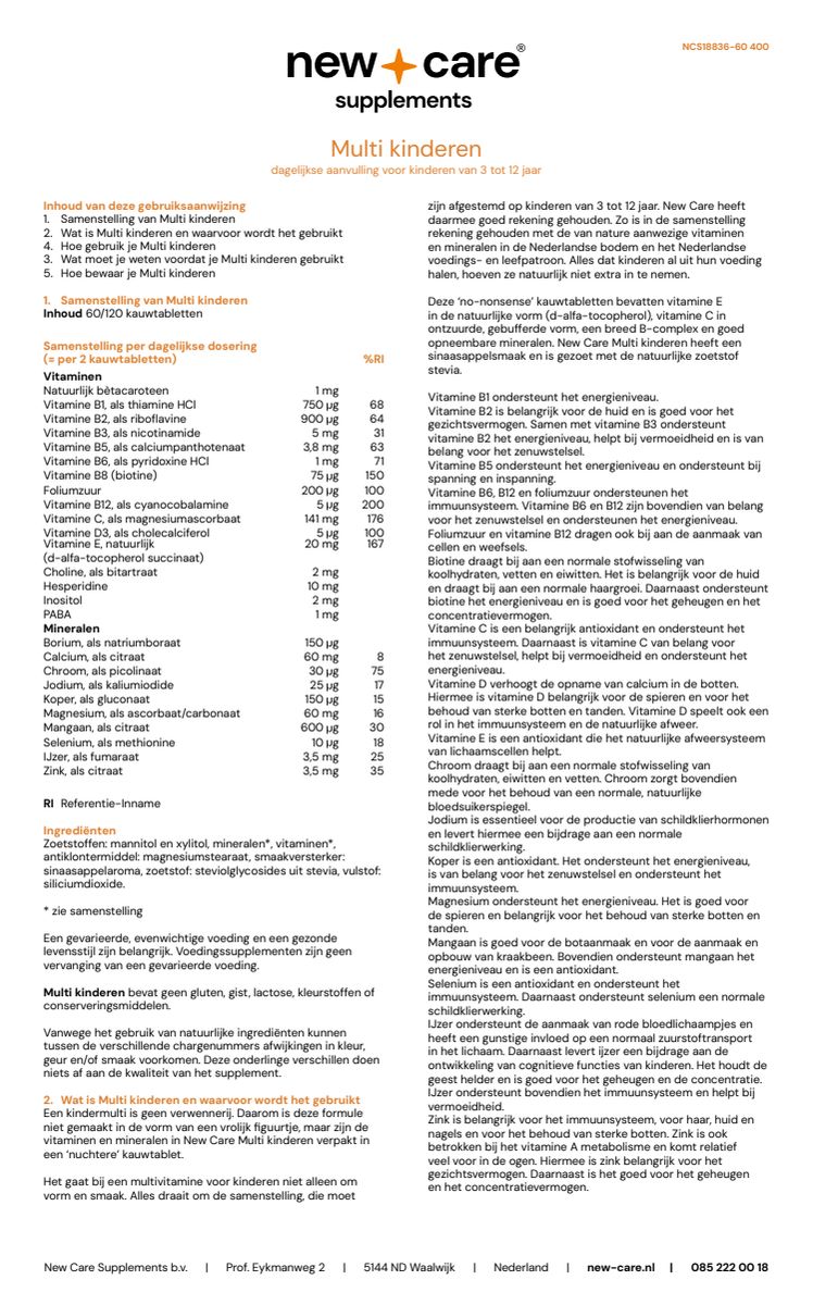Multi Kinderen Kauwtabletten afbeelding van document #1, instructions