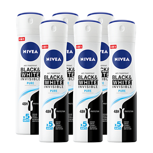Nivea Black & White Invisible Pure Deodorant Spray Voordeelverpakking 6x150ML