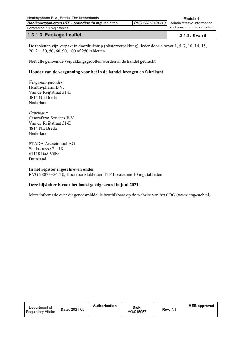 Loratadine Hooikoortstabletten - Bij hooikoorts en vergelijkbare allergische reacties afbeelding van document #5, leaflet