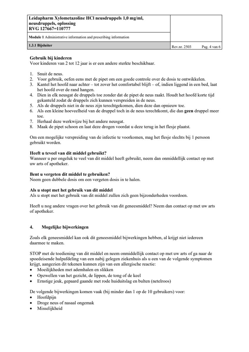 Neusdruppels Xylometazoline HCl 1 mg/ml afbeelding van document #4, leaflet