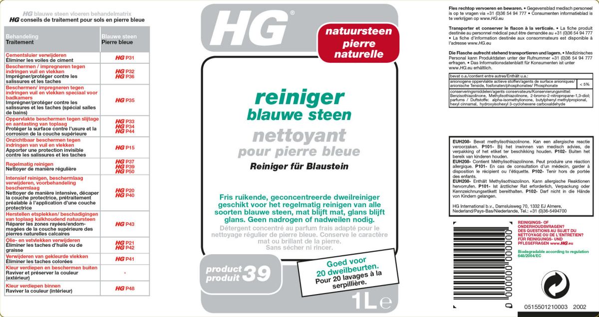 Reiniger Hardsteen HG Productnr. 39 afbeelding van document #1, label
