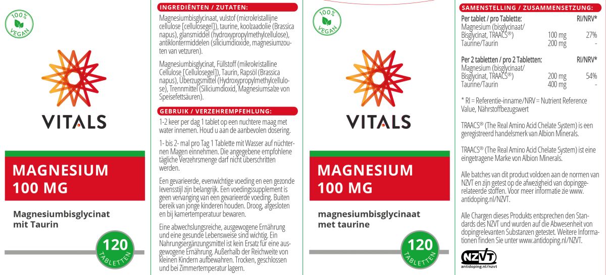 Magnesium Bisglycinaat 100mg Tabletten Duoverpakking afbeelding van document #1, label