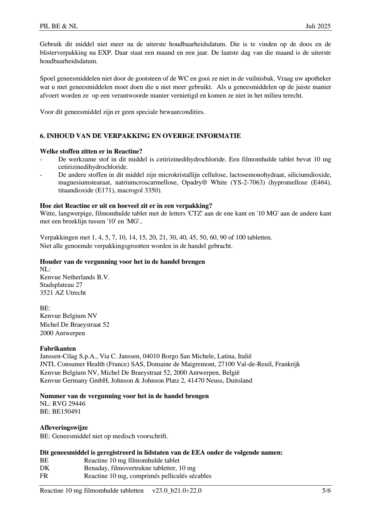 Cetirizine 10mg Tabletten afbeelding van document #5, leaflet