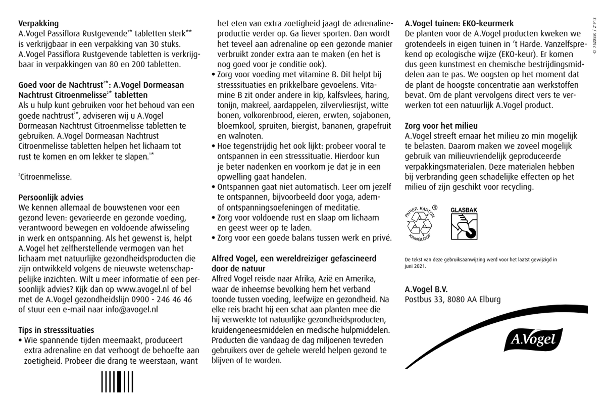 Passiflora Rustgevende* Sterk** Tabletten afbeelding van document #2, instructions