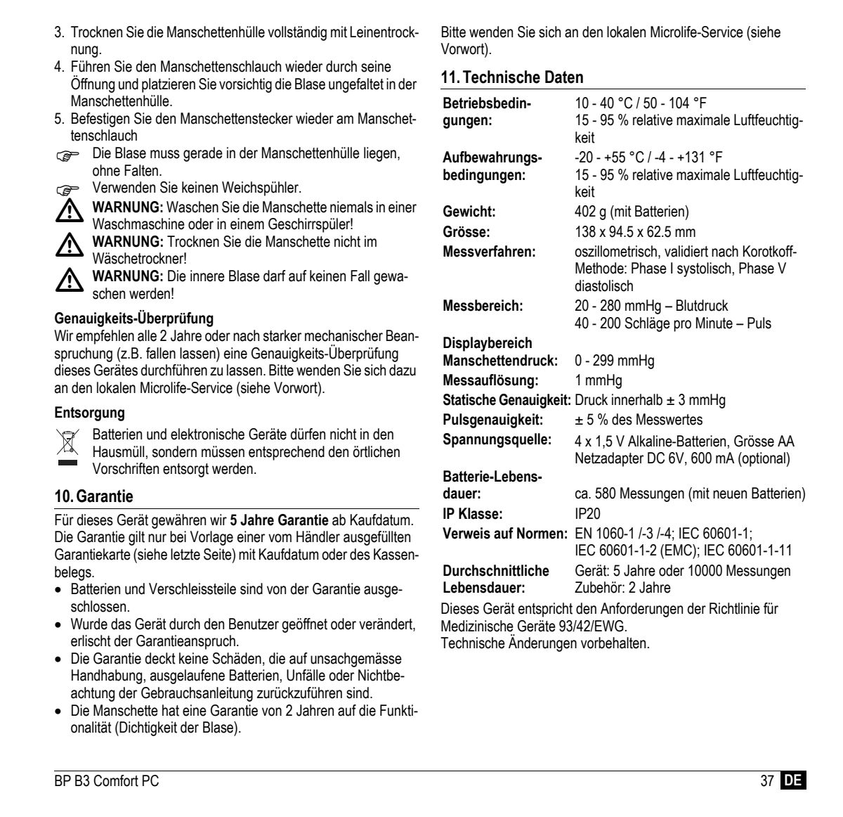 Microlife BP Bloeddrukmeter B3 Comfort PC afbeelding van document #39, instructions