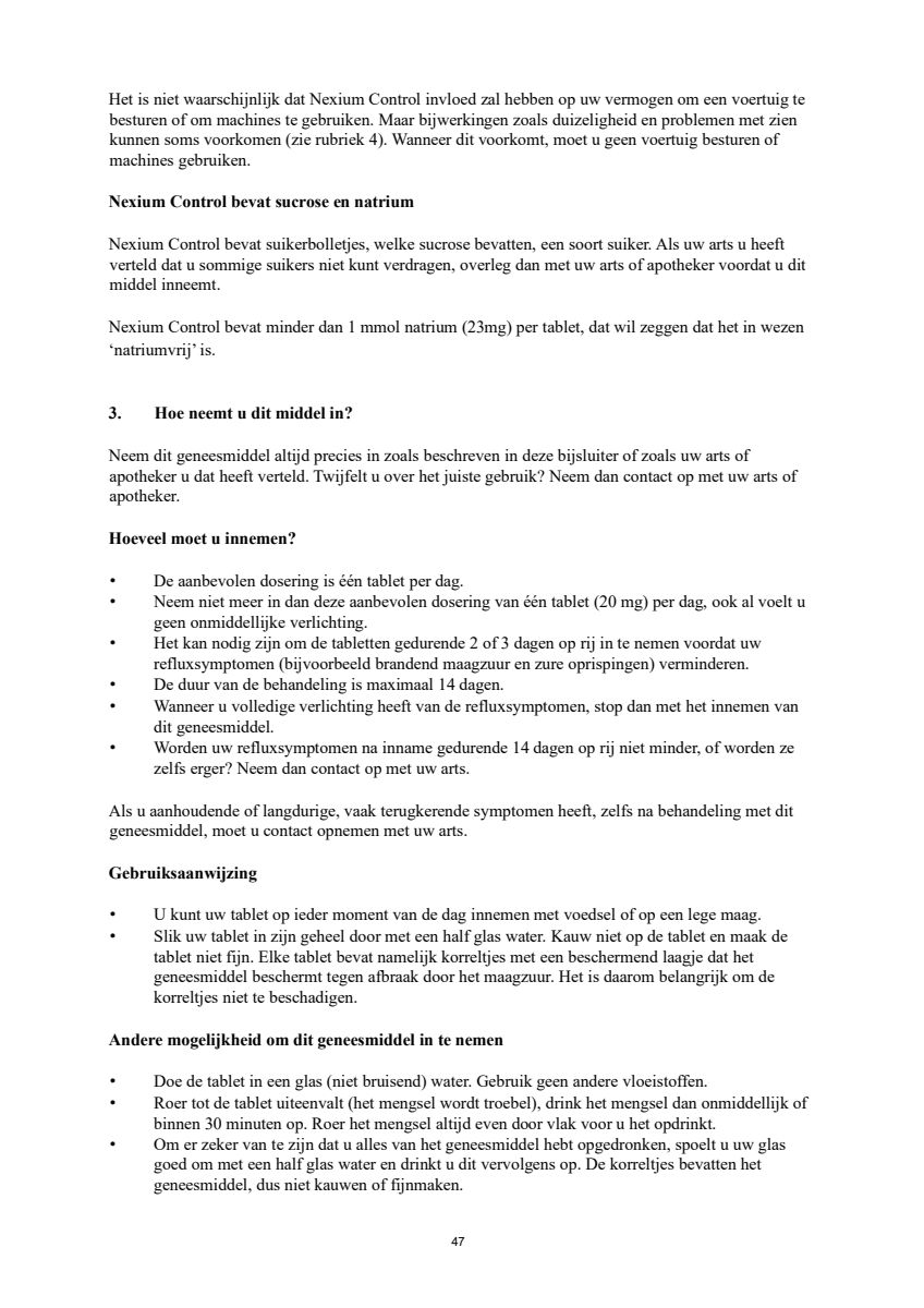 Control Tabletten 20mg Esomeprazo afbeelding van document #47, leaflet