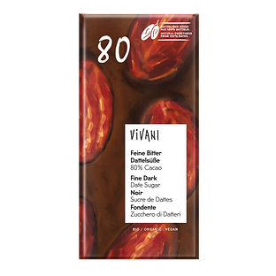 Vivani Chocoladereep Puur 80% Cacao Date Sugar 80GR