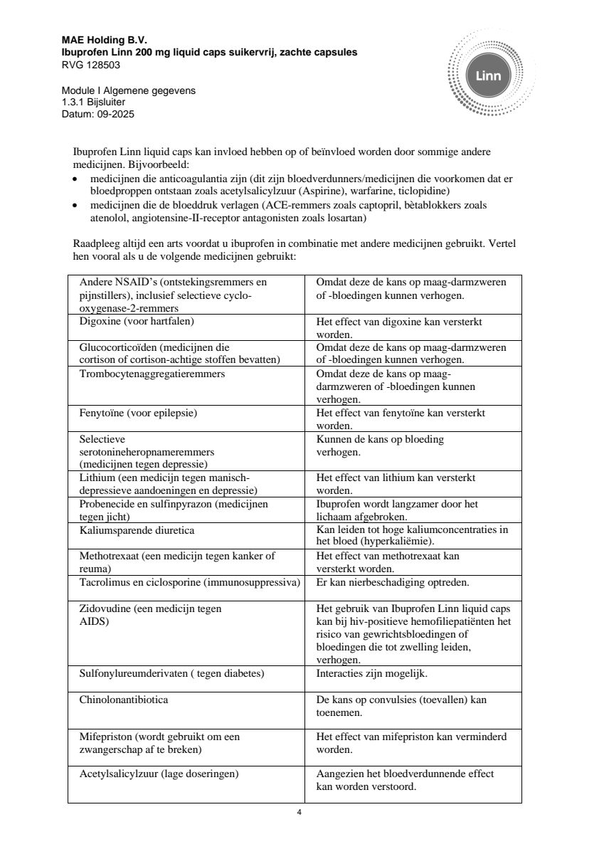 Ibuprofen Liquid Caps 200mg Suikervrij afbeelding van document #4, leaflet