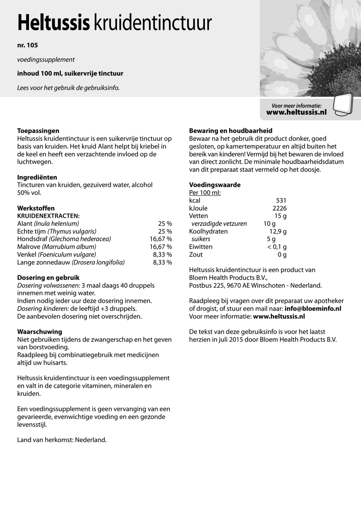 Heltussis Tinctuur afbeelding van document #1, instructions