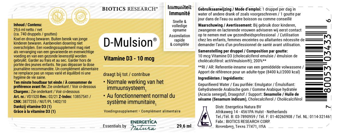 D-Mulsion Druppels afbeelding van document #1, label