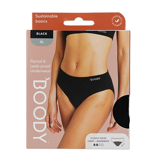 Boody Menstruatieondergoed Bikinislip Zwart Licht / Normaal Maat XL 1ST Boody Menstruatieondergoed Bikinislip Zwart Licht / Normaal Maat XL 1ST