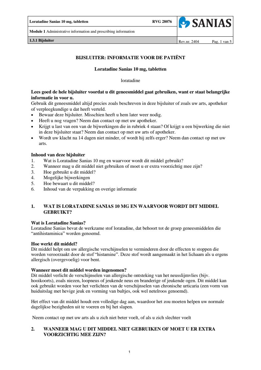 Loratadine 10mg Tabletten afbeelding van document #1, leaflet