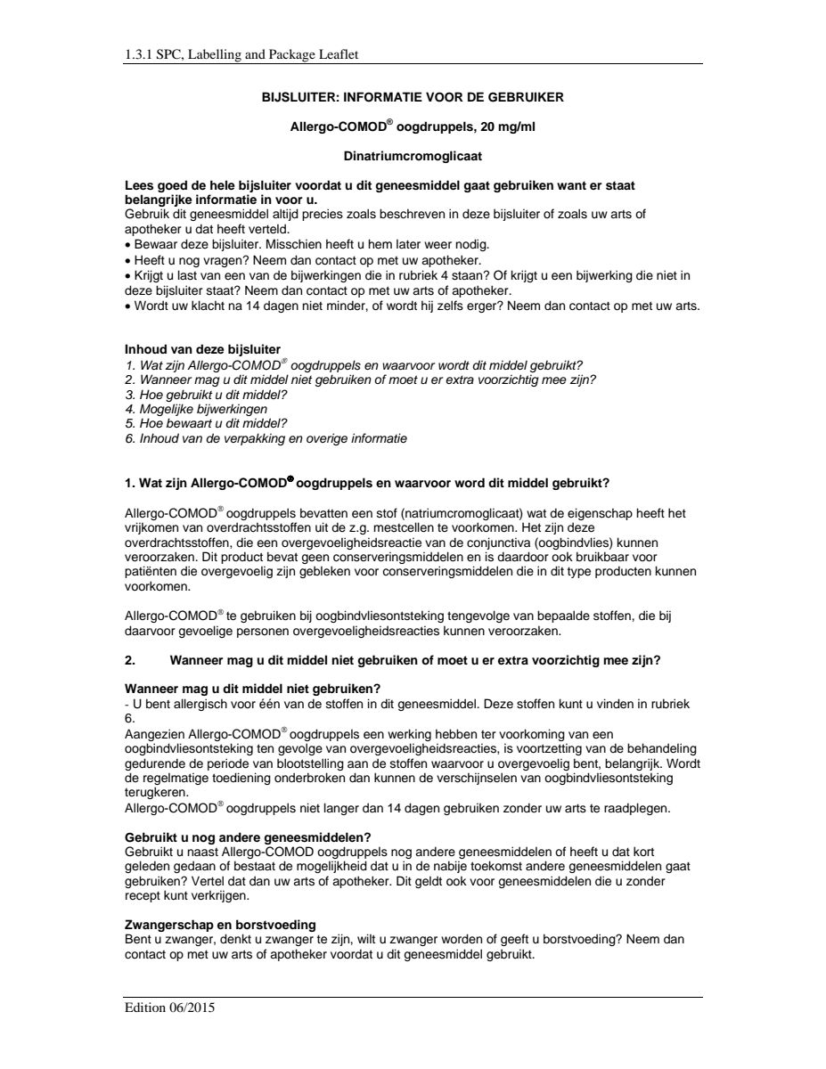 Comod Oogdruppels 20mg afbeelding van document #1, leaflet