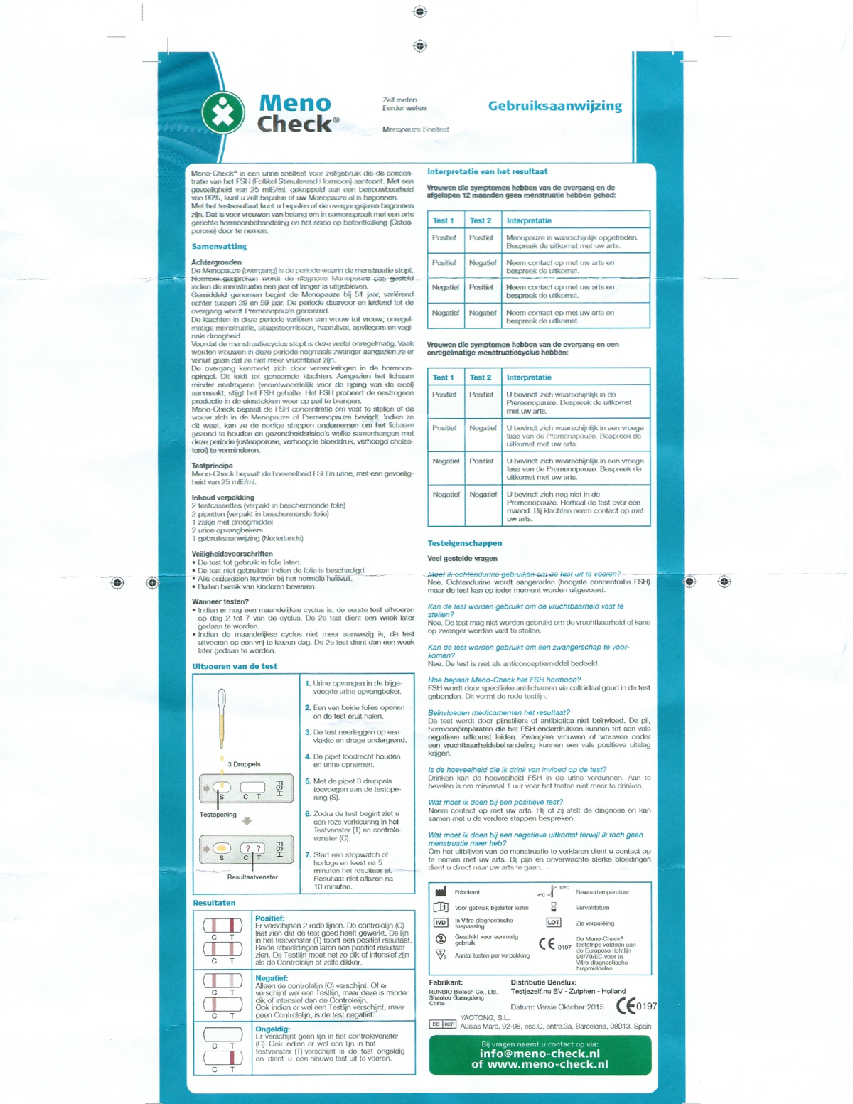 Meno Check Menopauze Sneltest afbeelding van document #1, instructions