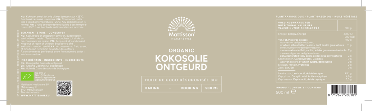 Biologische Absolute Kokosolie Ontgeurd afbeelding van document #1, label