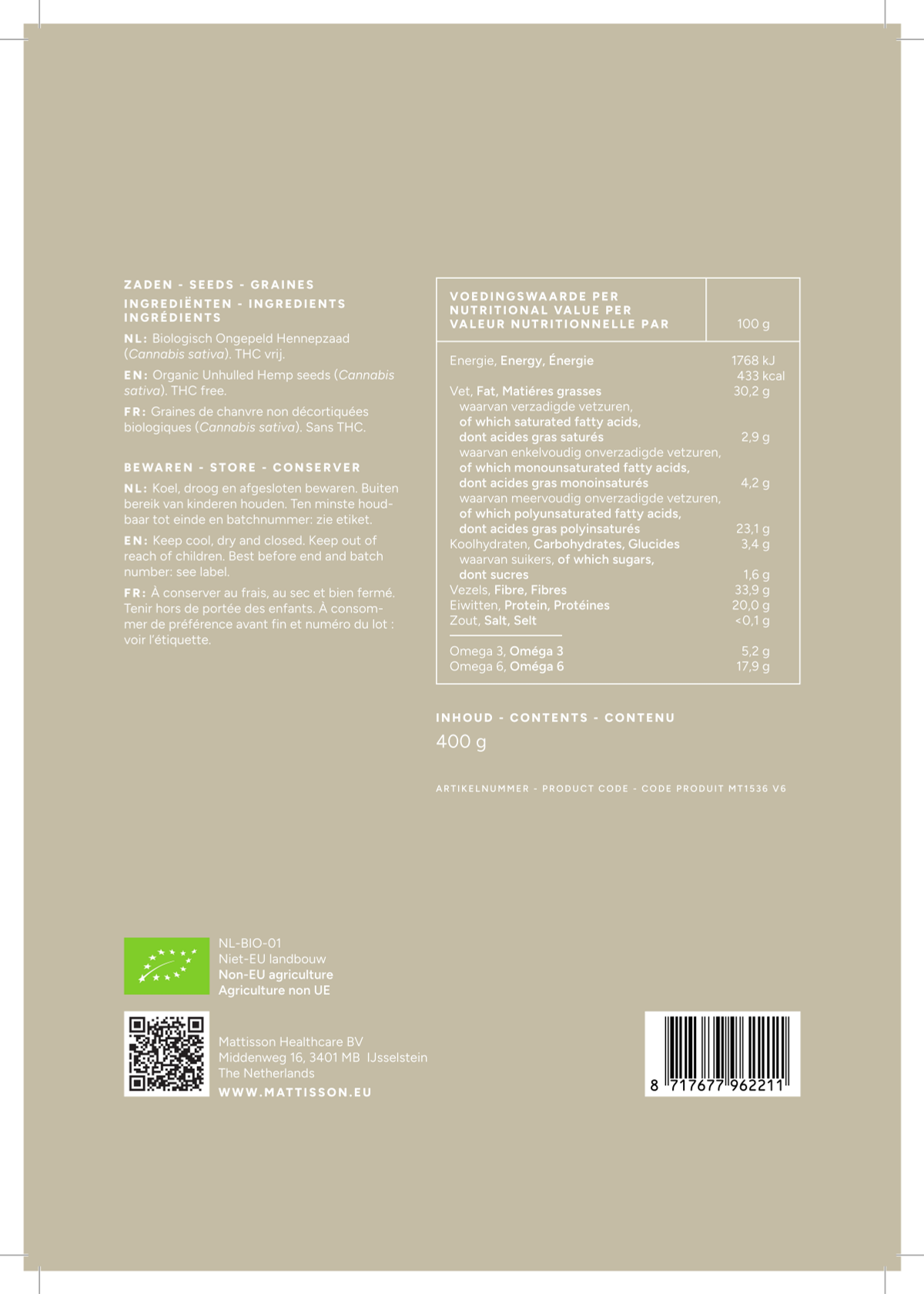 Biologisch Hennepzaad Ongepeld afbeelding van document #1, label