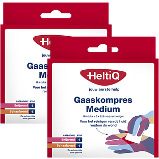 HeltiQ Gaaskompres Medium Duoverpakking 2x16ST
