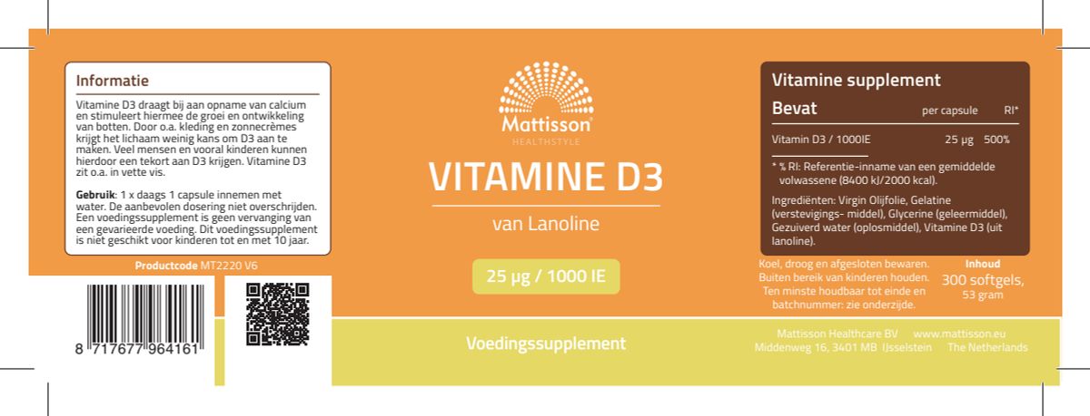 Absolute Vitamine D3 25mcg Softgels afbeelding van document #1, label