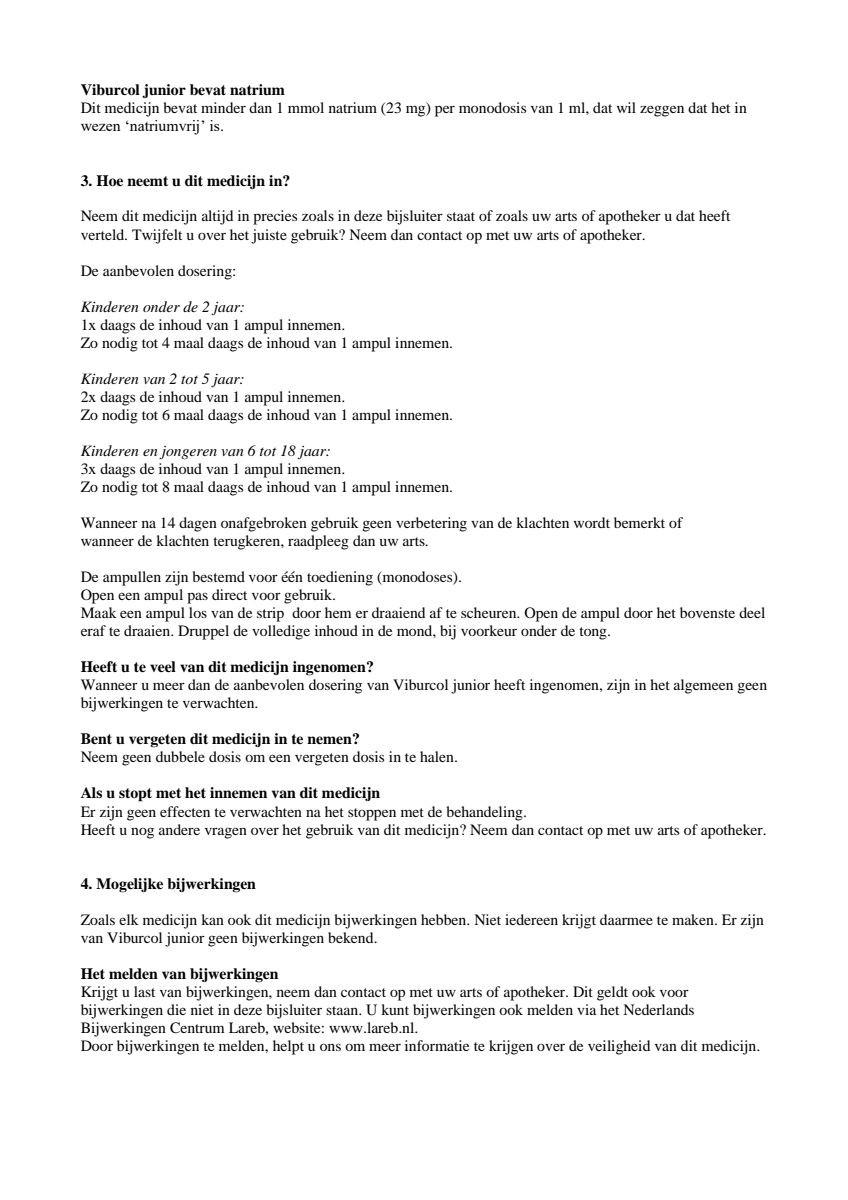 Viburcol Junior Ampullen afbeelding van document #2, leaflet