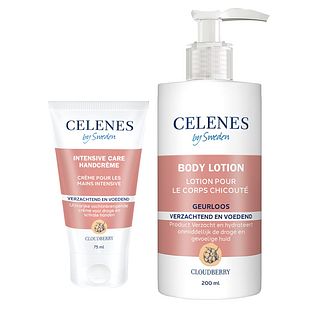 Celenes by Sweden Cloudberry Huidverzorgingsset - Intensive Care Handcrème en Geurloze Body Lotion - 2 Stuks Celenes by Sweden Cloudberry Huidverzorgingsset - Intensive Care Handcrème en Geurloze Body Lotion - 2 Stuks