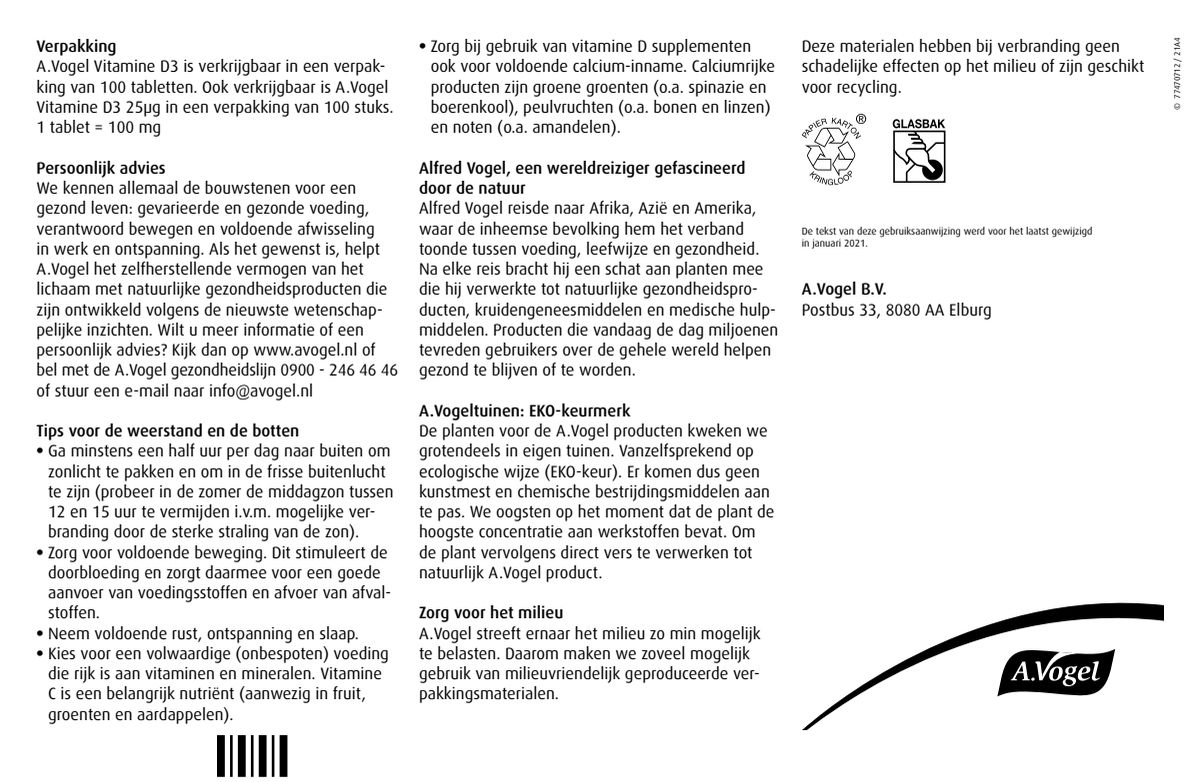 Vitamine D3 10 μg Tabletten afbeelding van document #2, instructions