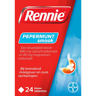 Rennie Pepermunt kauwtabletten bij brandend maagzuur 24TB Rennie Pepermunt kauwtabletten bij brandend maagzuur 24TB