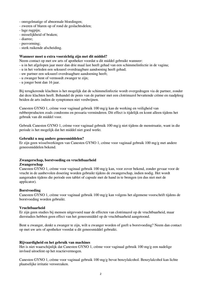 Canesten GYNO 1 Crème - 1 daagse behandeling afbeelding van document #2, leaflet