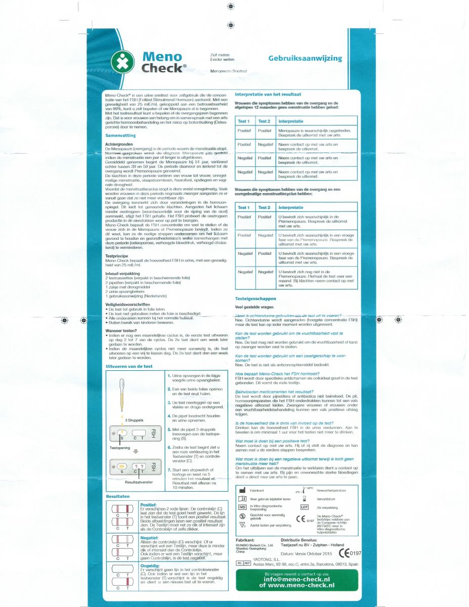 Meno Check Menopauze Sneltest afbeelding van document #1, instructions
