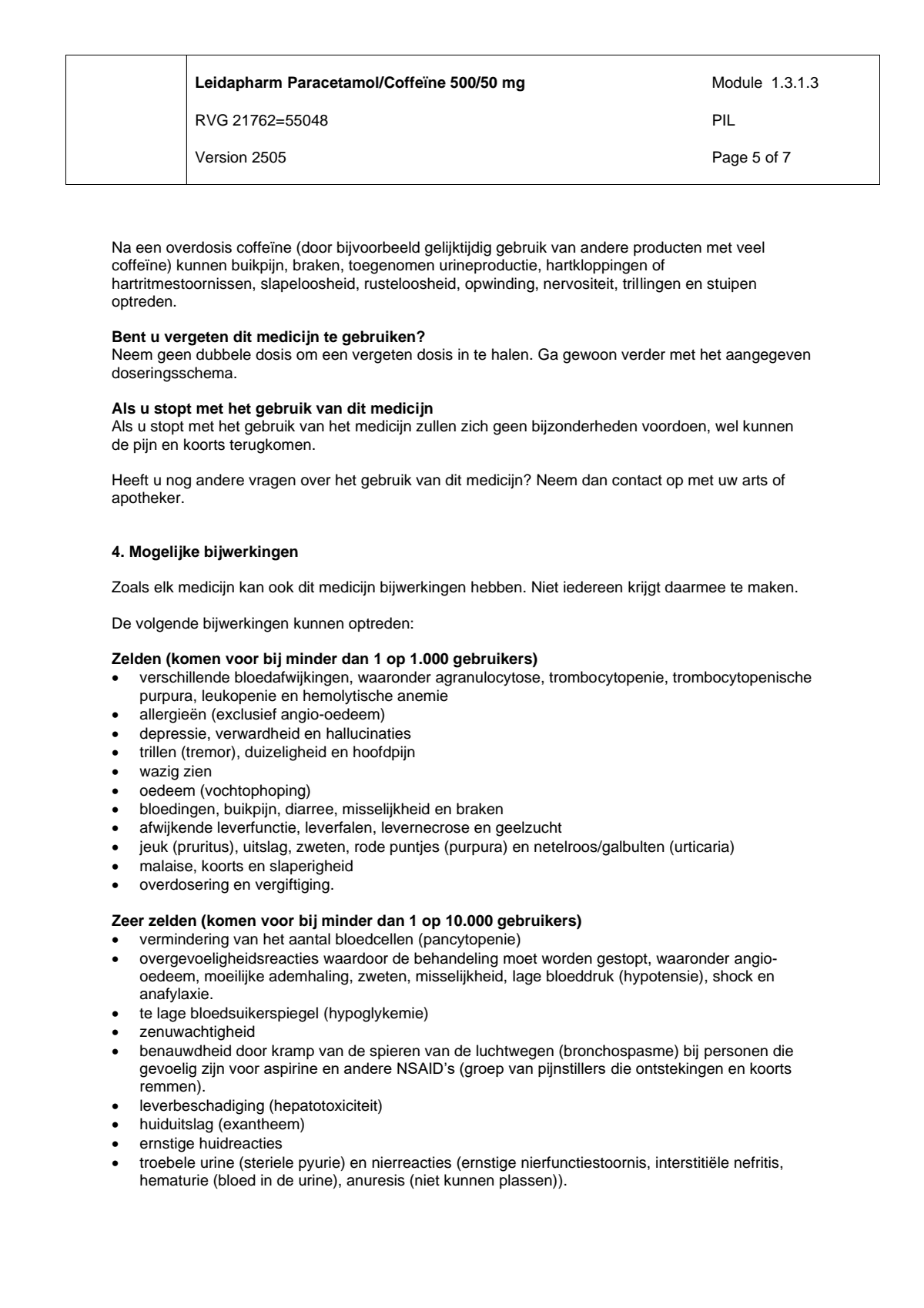 Paracetamol Coffeine Tabletten afbeelding van document #5, leaflet