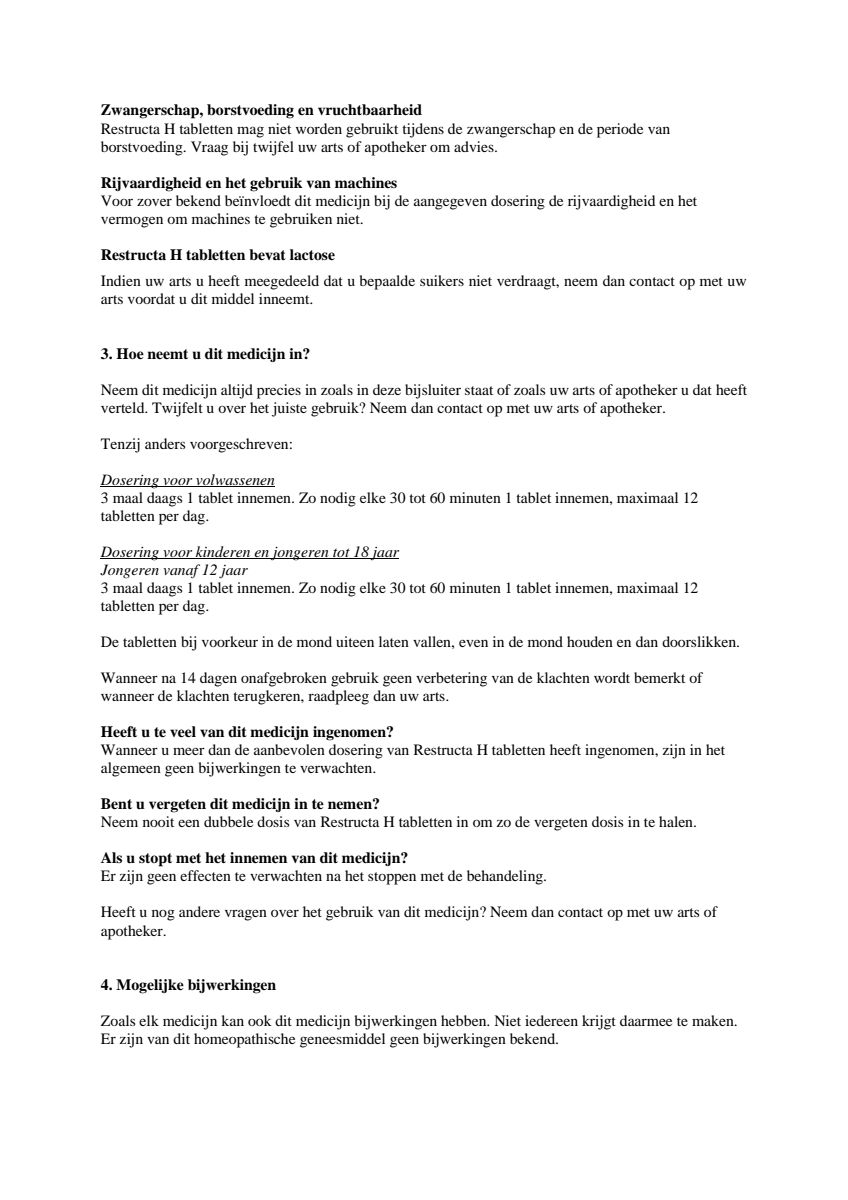 Restructa H Tabletten afbeelding van document #2, leaflet