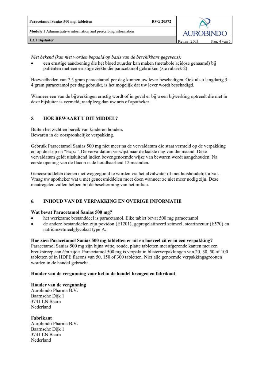 Paracetamol 500mg Tabletten afbeelding van document #4, leaflet