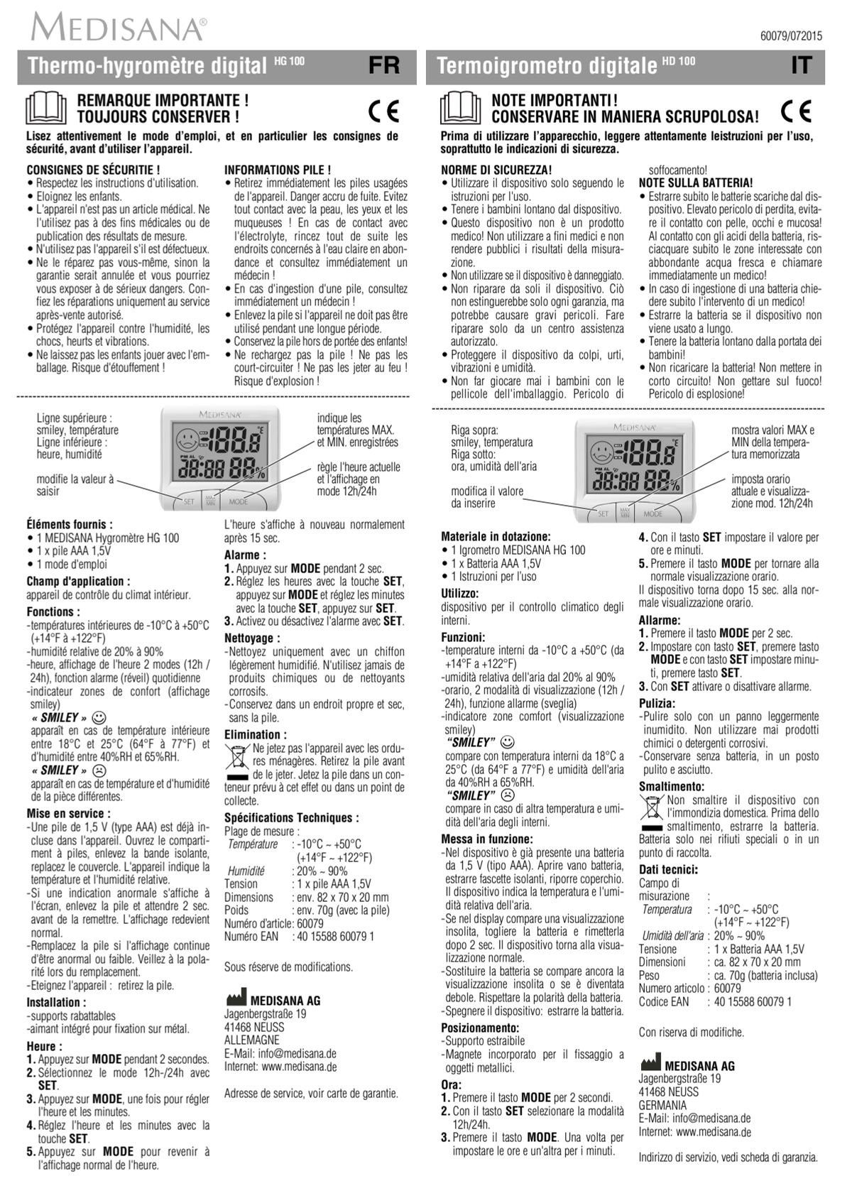 HG 100 Digitale thermohygrometer afbeelding van document #2, instructions