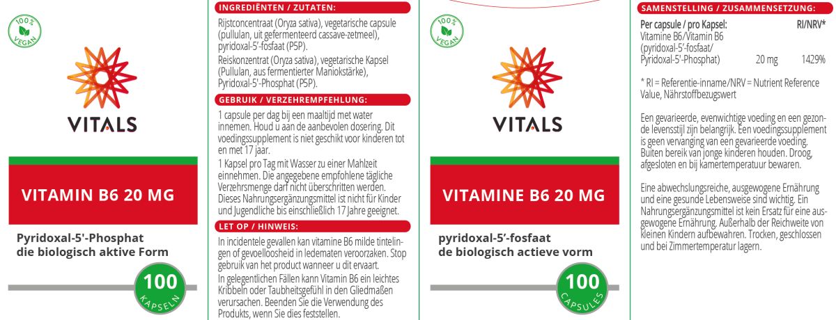 Vitamine B6 20mg Capsules afbeelding van document #1, label