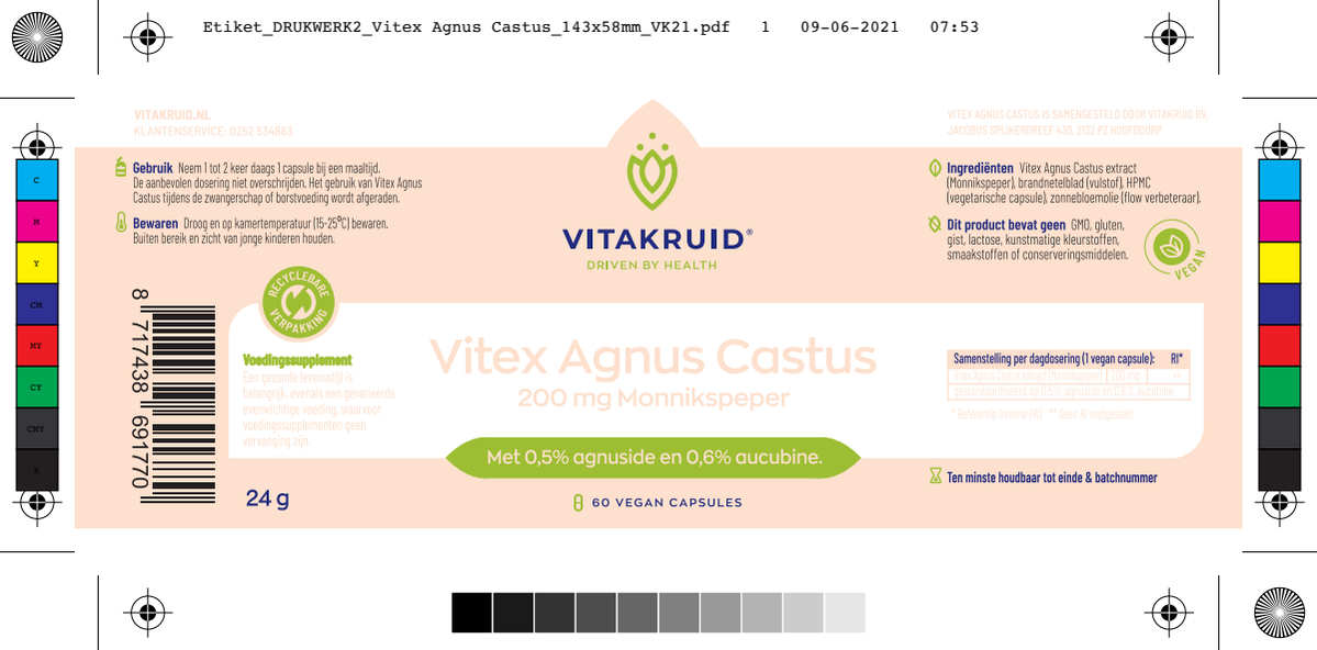Vitex Agnus Castus 200 mg Monnikspeper afbeelding van document #1, label