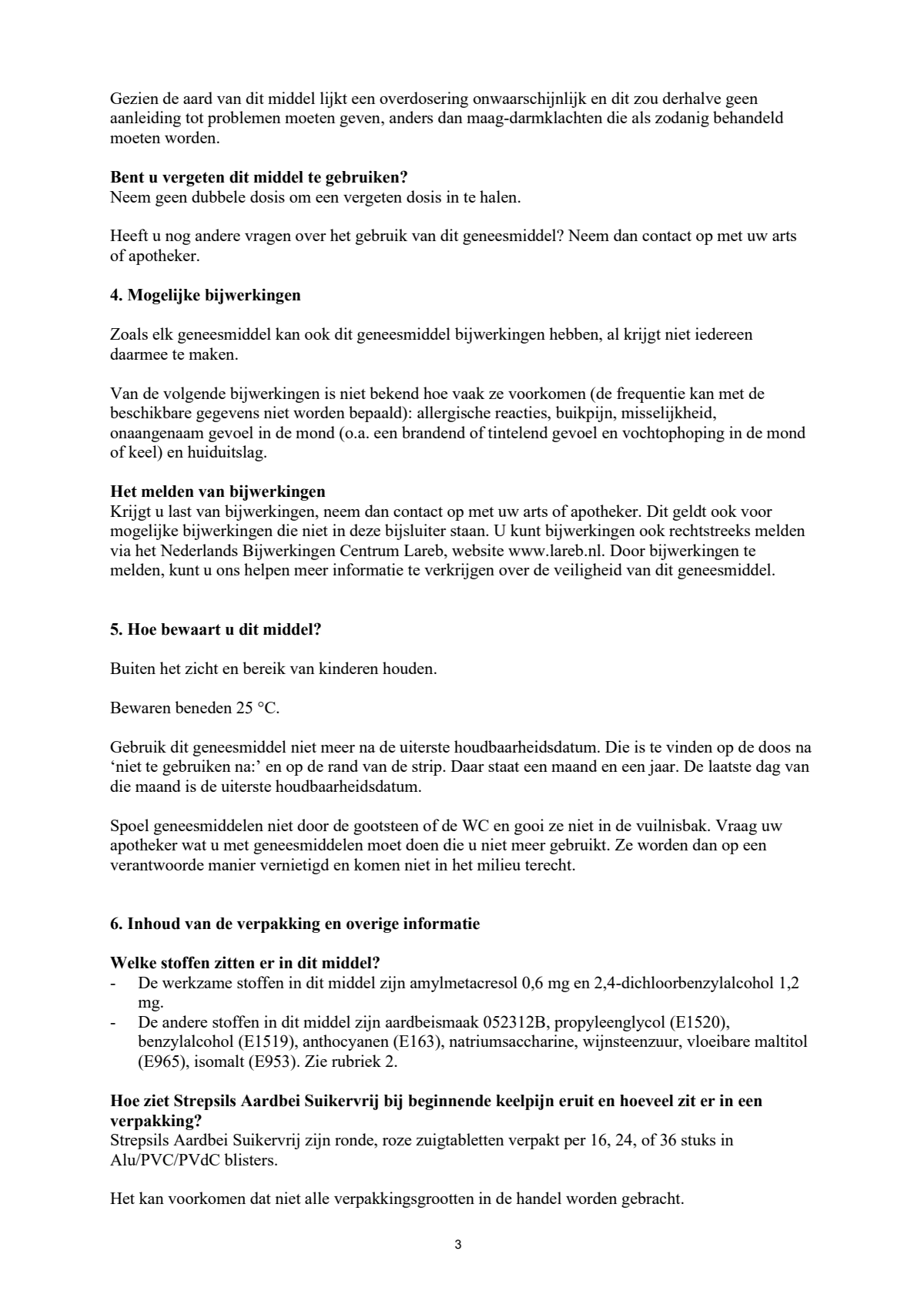 Aardbei Suikervrij Zuigtabletten afbeelding van document #3, leaflet