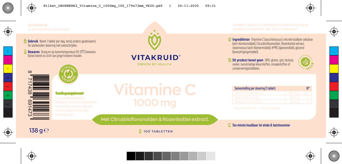 Vitamine C 1000 mg Tabletten afbeelding van document #1, label