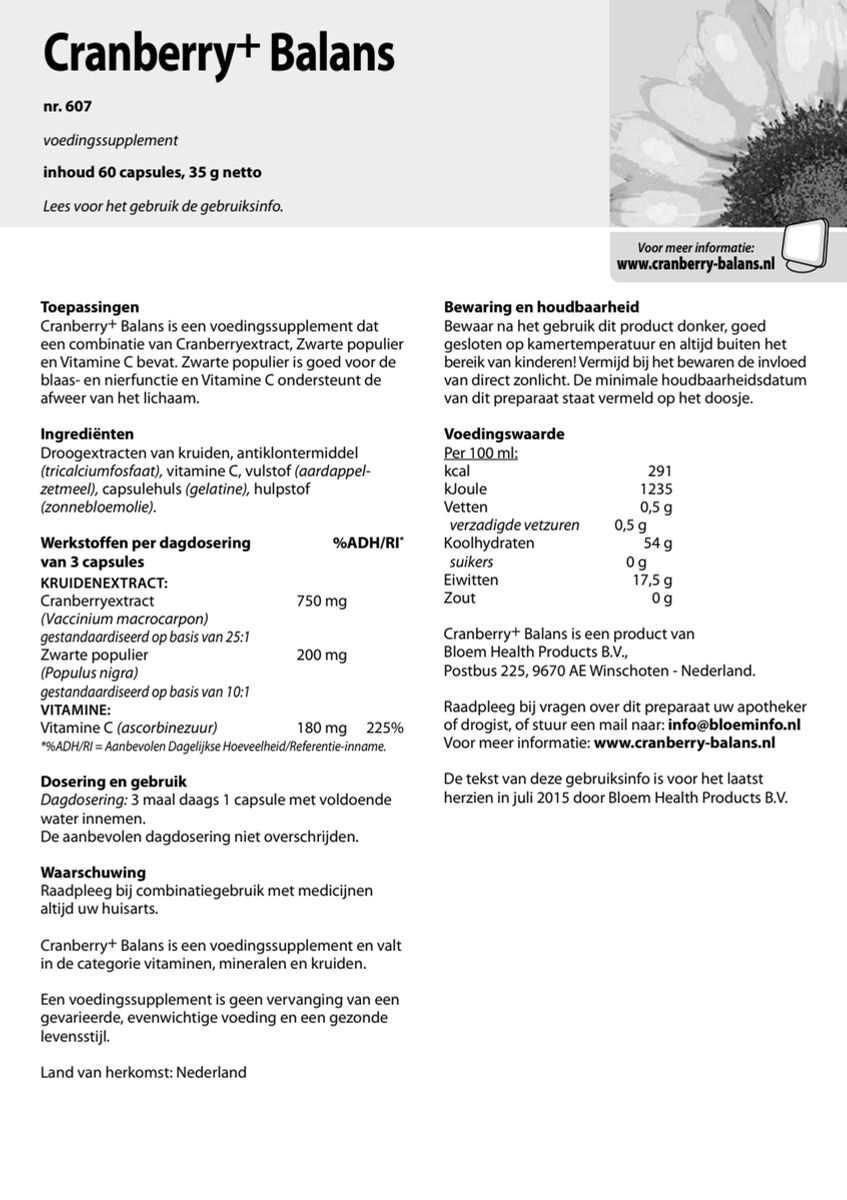Cranberry+ Balans Capsules afbeelding van document #1, instructions