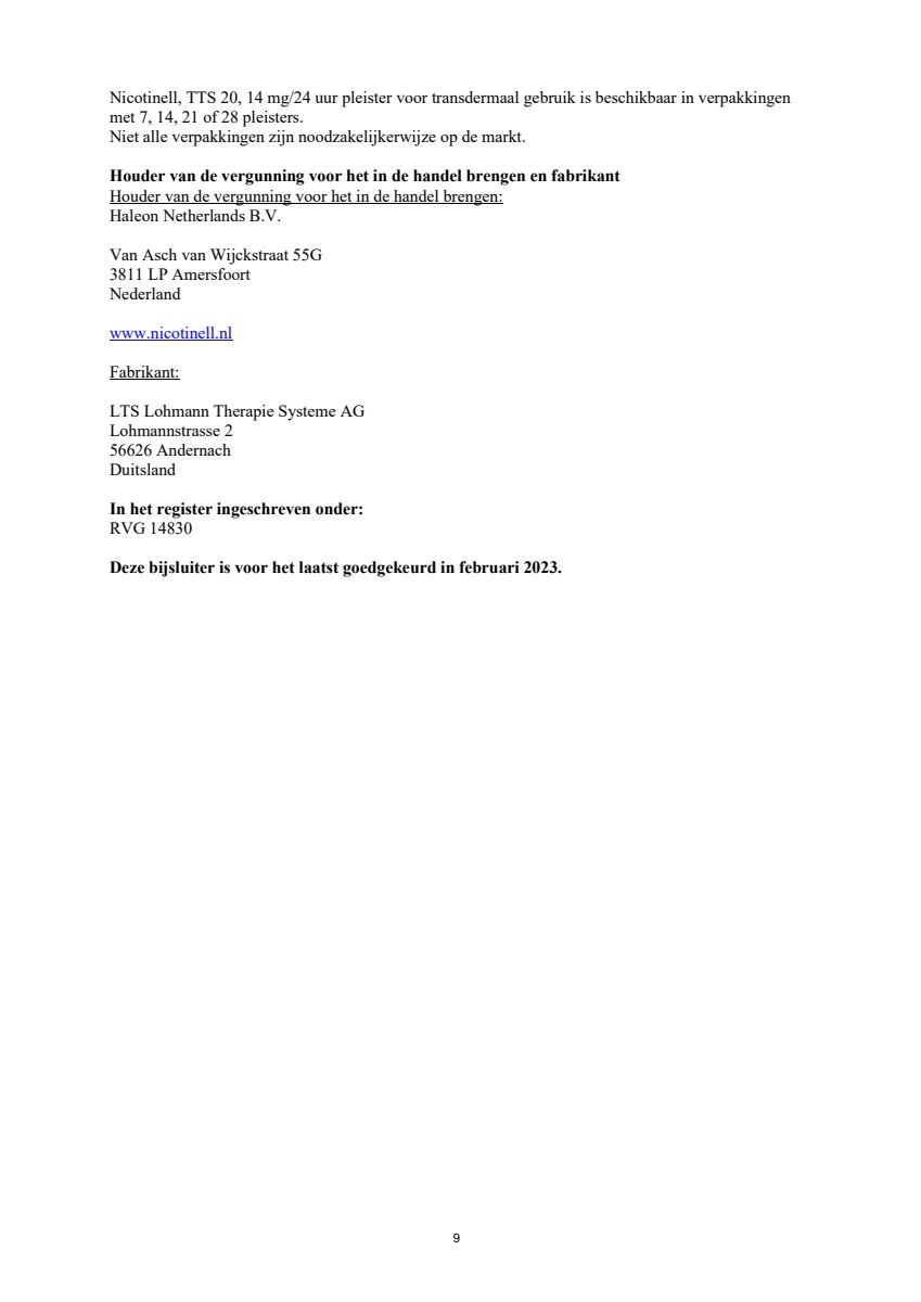 Pleisters Combi voor matige/ lichte roker - 14 mg + 7 mg - afbeelding van document #9, leaflet