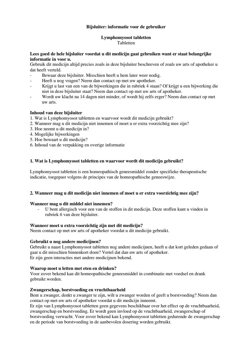 Lymphomyosot Tabletten afbeelding van document #1, leaflet