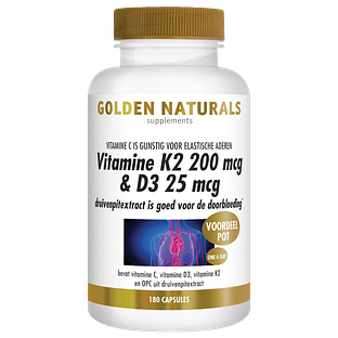 Golden Naturals Vitamine K2 200mcg & D3 25mcg Capsules 180VCP Golden Naturals Vitamine K2 200mcg & D3 25mcg Capsules 180VCP